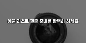 예물 리스트 결혼 준비를 완벽히 하세요 [요약]